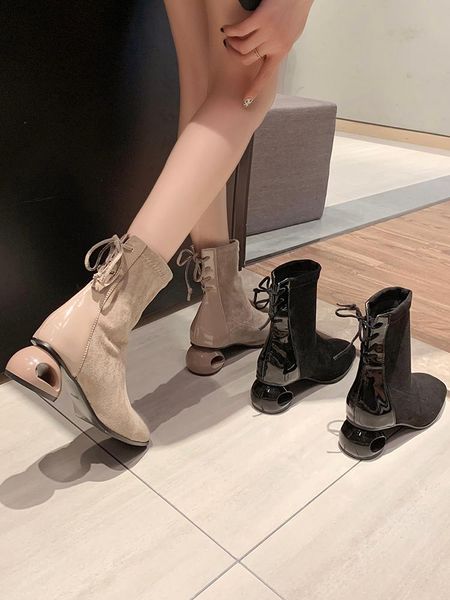 

brand women's shoes white mid-calf boots booties ladies round toe low heels booties boots-women winter footwear fashion, Black