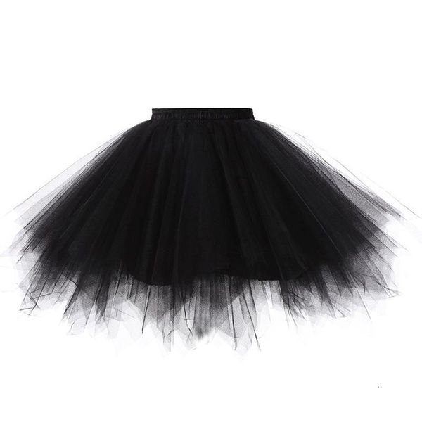 

2020 princess midi fairy tulle skirt pleated dance tutu skirts womens lolita petticoat jupe tulle femme party puffy skirts adult, Black