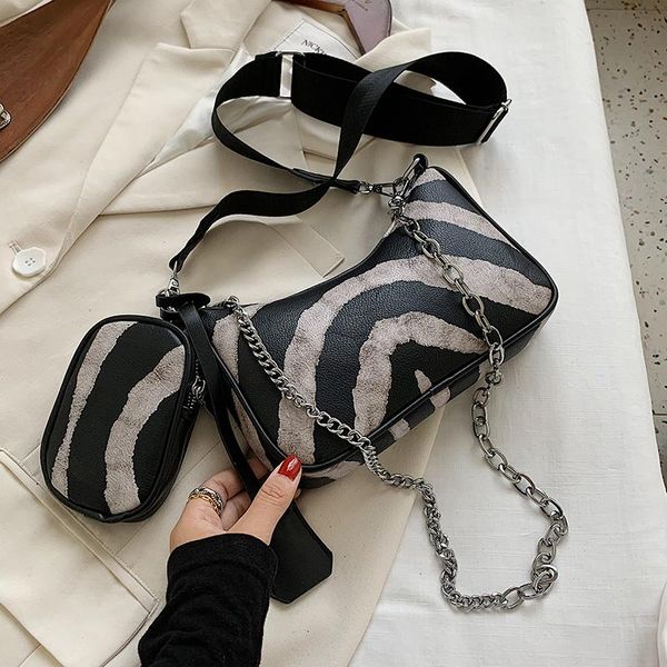 

2 pieces/set 2020 new zebra pattern small pu leather shoulder bag women trend handbags one shoulder fashion women bag handbags