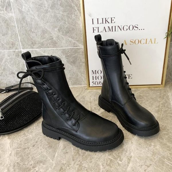 

2020 new style suede + pu ladies boots round head square low heel spring autumn black winter boots women leather women