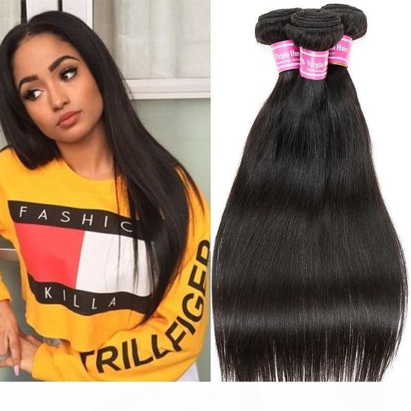 

brazilian straight virgin human hair weaves 100% unprocessed 8a wet and wavy hair extensions peruvian malaysian indian cambodian mongolian, Black