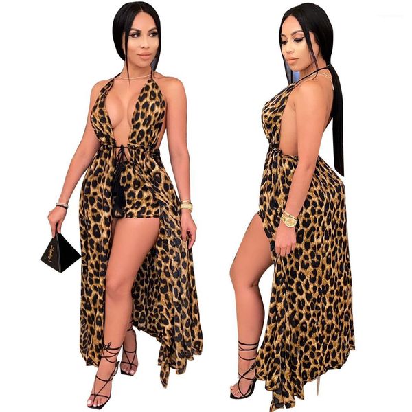 

halter v neck dresses with sashes ladies dress sets women leopard shorts and dress sleeveless, White;black