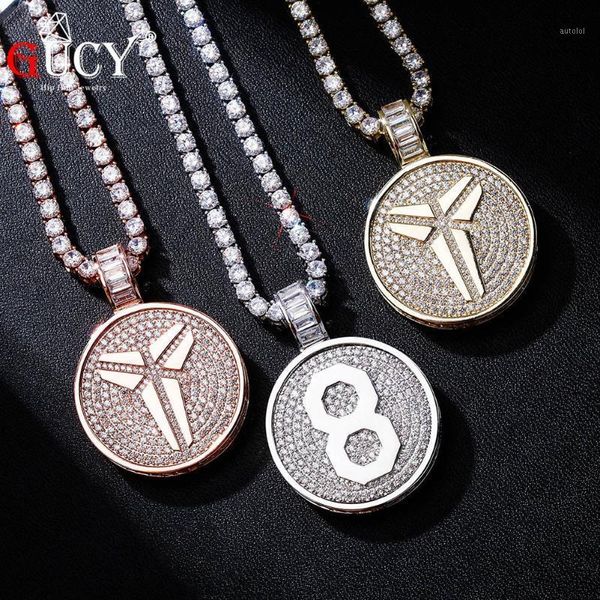 

gucy new double-sided medallions commemorative pendant necklace 4mm tennis chain zircon men's hip hop jewelry1, Silver