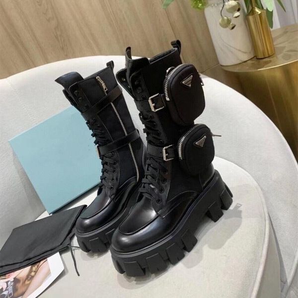 

family bag short boots 20 autumn winter leather thick bottomed high rise medium boots fashion british women's, Black