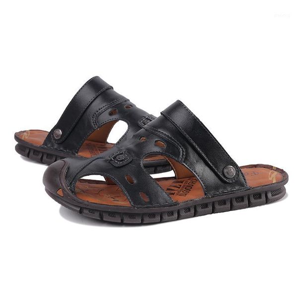 

sandals genuine sandles roman playa transpirables cuero safety sandalia rubber beach sandel erkek classic homme 2021 sandali da1, Black