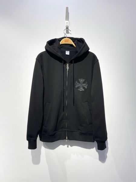 

new crosin sword leather cross men's zipper sweater hooded cardigan, Black
