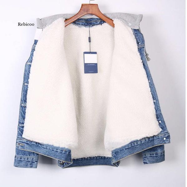 

autumn and winter denim jacket women short winter imitation lamb fleece thickened detachable hooded warm beveste femme coat1, Black;brown