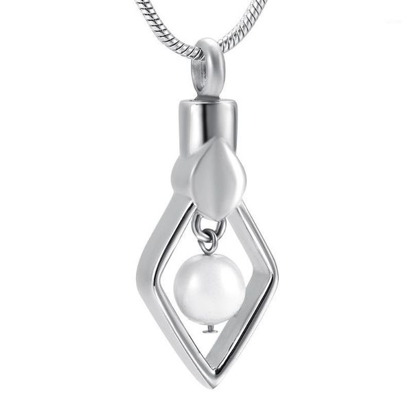

memorial ashe jewelry for women pearl charm&rhombus shape stainless steel cremation necklace urn pendant1, Silver