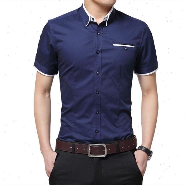 

2021 men casual short sleeved solid slim fit male social business dress shirt brand men clothing soft comfortable size 5xl, White;black