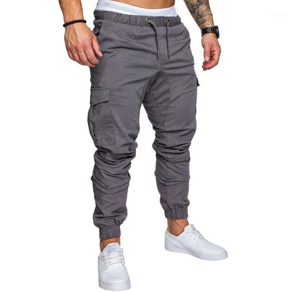 

fashion men's man boys casual jogger cargo pants nice side pockets ankle tie long pants slim fit straight leg trousers overalls1, Black