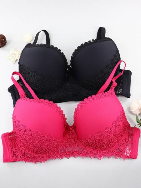 

2pack plus contrast lace underwire bra d4et#, Black;white