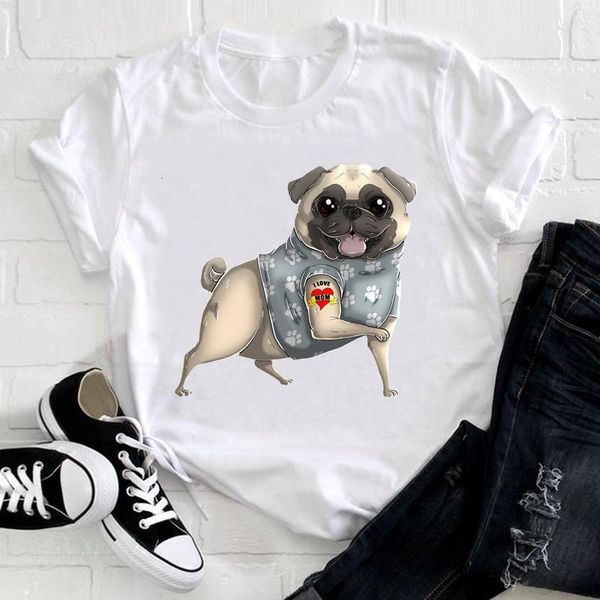 

women cute dog mom sweet happy style 90s casual printing animal clothes print tee ladies graphic tshirt female t-shirt, White