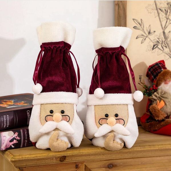 

christmas glasses cover red santa with bottle clothes champagne covers cute velvet wine bag xmas par