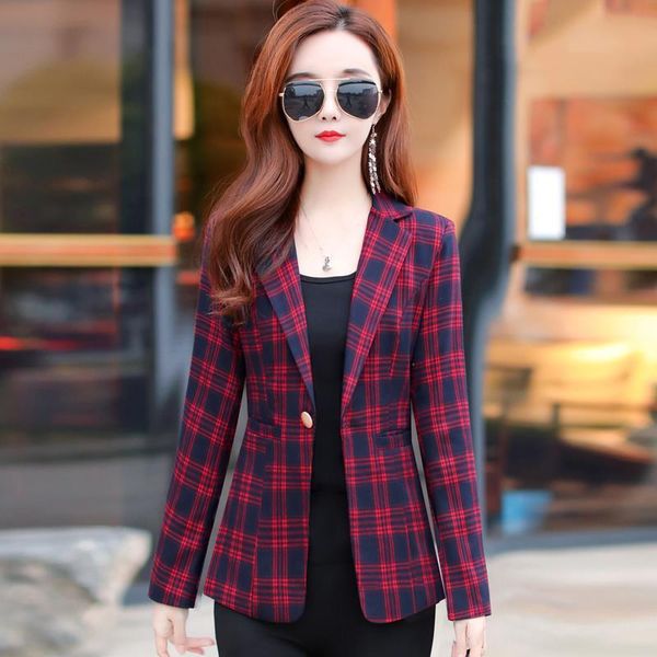

casual single button plaid suits coat loose office ladies notched collar blazer jacket women elagant chic coats spring 2021, White;black