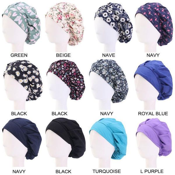 

new stretch wide brim hair with nightcap women satin sleep cap cover hair bonnet hat silk head band for curly springy cap1, Blue;gray