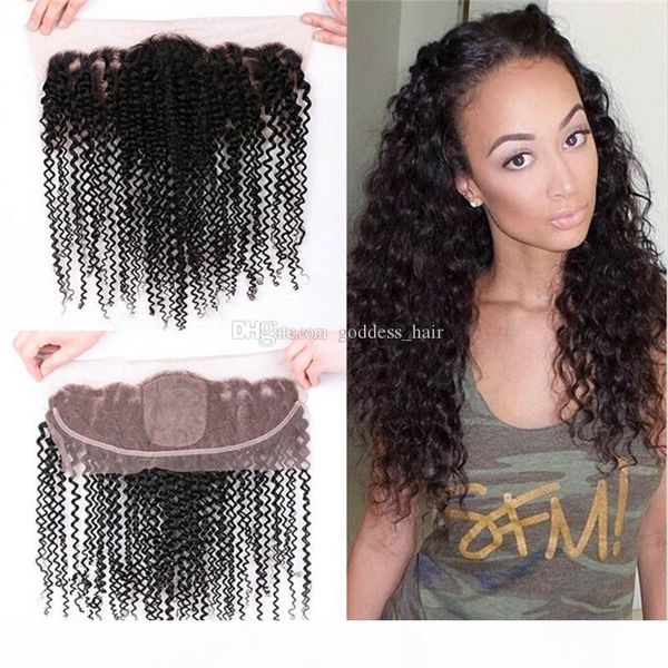 

kinky curly hair bundles with silk base lace frontal part hair mongolian 9a human hair weaves with silk base lace frontal, Black