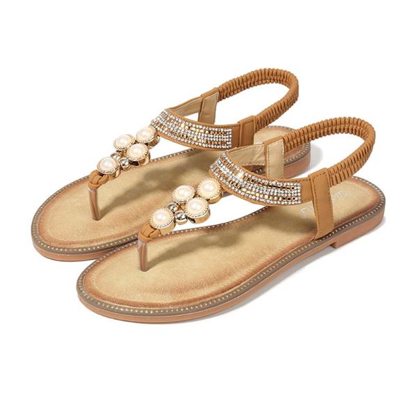 

sagace womens sandals summer women cute crystal pearl flip flops beach sandals low heels shoes outside ladies slip on, Black