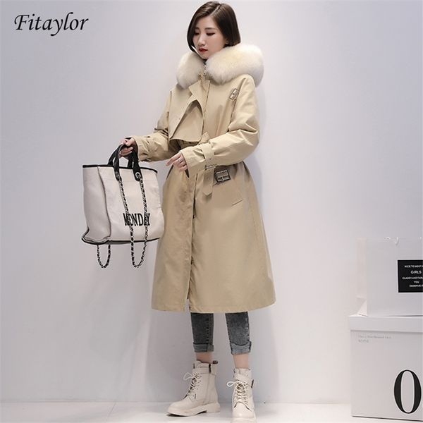 

fitaylor winter long parkas women 90% white duck down jackets real large fox fur hooded warm coat snow outwear 201210, Black