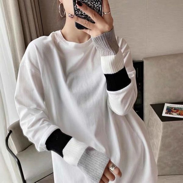 

2021 new autumn bf lazy white o-neck long female sleeve in base t-shirt y437 0vdx