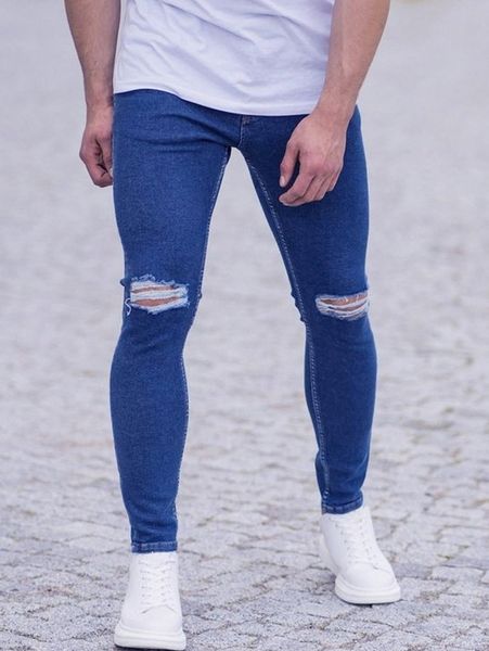 

men ripped frayed skinny jeans 1633#, Blue