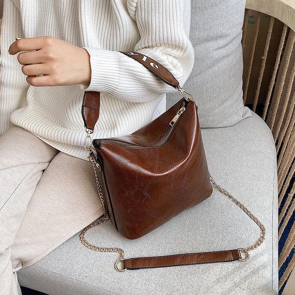 

lettered strap handbag 2020 new style simple versatile chain shoulder bag large capacity bucket bag shoulder