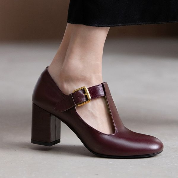 

2021 new stylish leather handmade shoes for women high heels toe fep9, Black