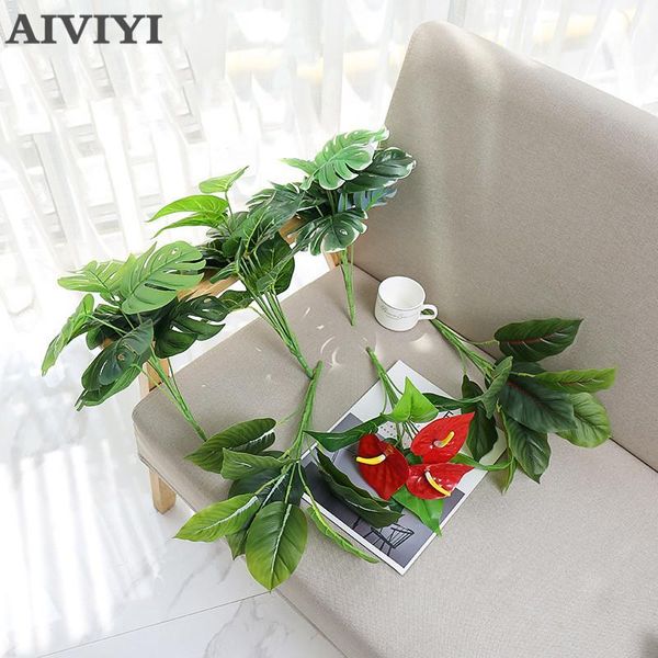 

silk screen leaves green plant home decor artificial leaf plants bonsai living room garden christmas decoration fake wall