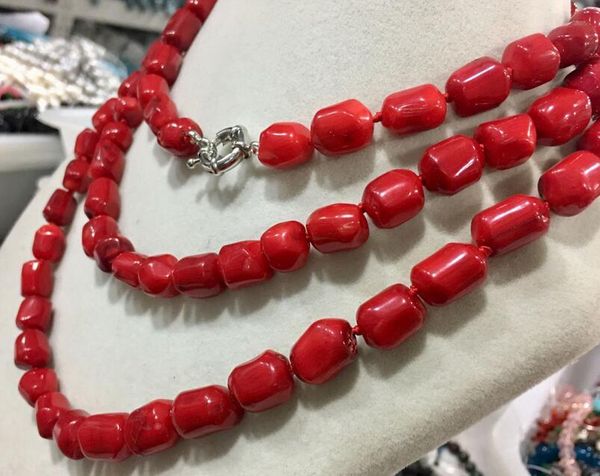 

pacific style 10x12 mm nature carved red coral 50 inch necklace, Silver