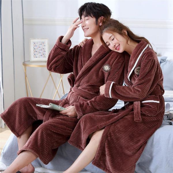 

night robe couple flannel kimono gown belt pyjamas winter pocket brown nightwear bathrobe warm coral fleece home dressing1, Black;red