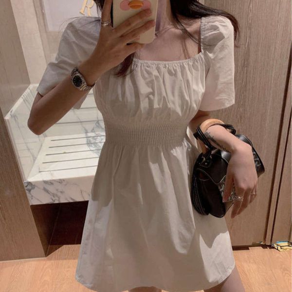 

style waist 2020 with women's casual closing and over the knee temperament small pop bubble sleeve dress, Black;gray