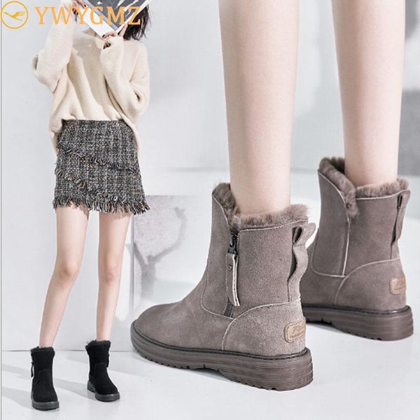 

nausk of women's snow boots for autumn/winter, genuine cotton boots, zipper, martin ankle boots, ground leather snow boots, Black