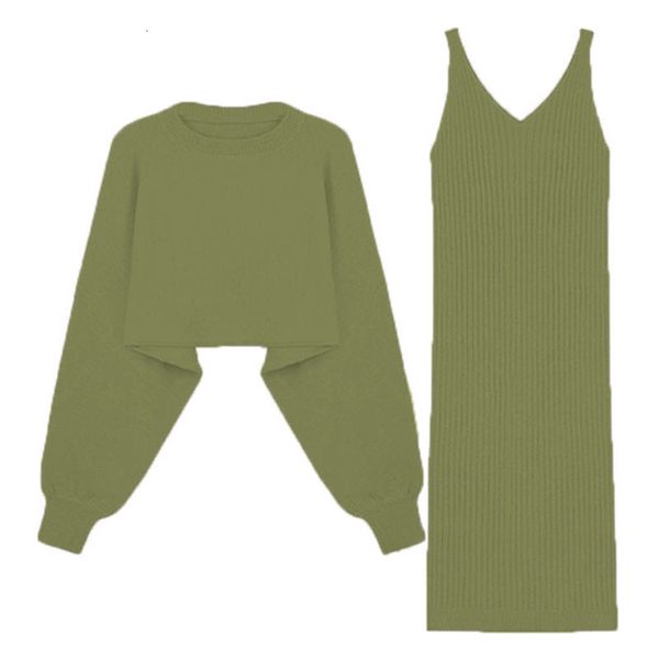 

2021 new mode 2-piece female low-v low-fitting dress woman and loose solid mesh chic sweaters suit parts xlgf, White