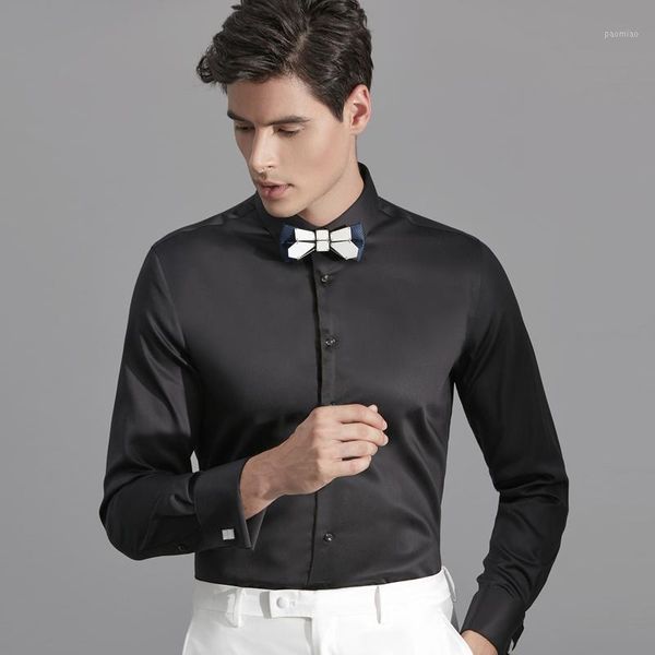 

brand new men's fashion solid color romantic wedding groom dress shirt regular fit classic black shirts for men1, White;black