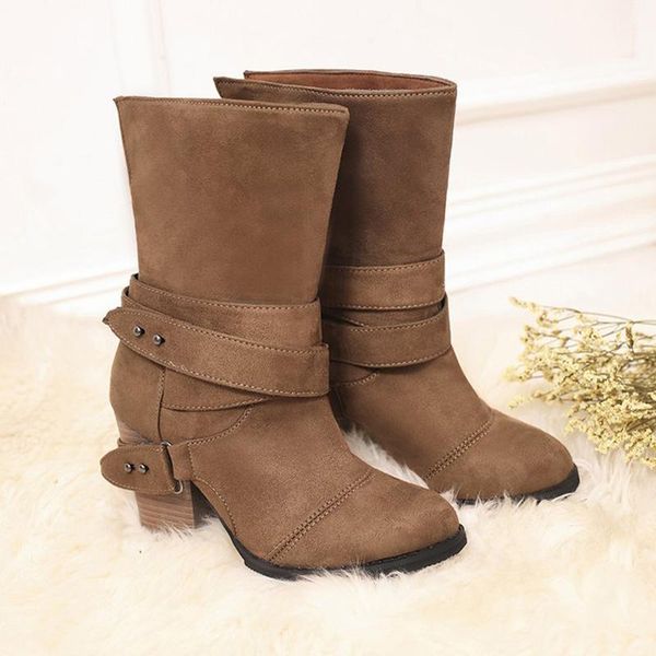 

boots autumn and winter ladies fashion casual shoes plush leather buckle high heel snow, Black