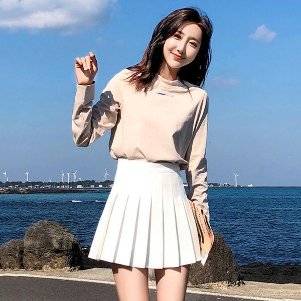 

high-waisted skirt black white pleated skirt satin women 2020 fashion slim waist casual tennis mini skirts school vacation