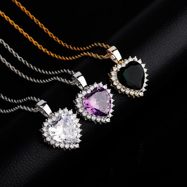 

love heart necklaces fashion gold silver color men women pendant necklaces luxury big size heart zircon hip hop necklaces