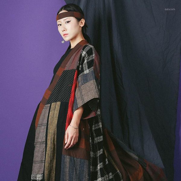 

2020 new fashion casual women's clothing check print stitching contrast trench coat1, Tan;black