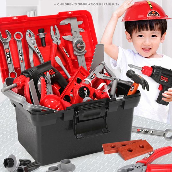 

kids toolbox kit electric drills tool toys simulation repair tools toys learning engineering tool kit house play toys for kids lj201009
