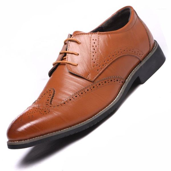 

merkmak new classic leather men brogues shoes lace-up bullock business dress men oxfords shoes male formal 481, Black