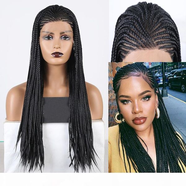 

braided box braids wig long black hair synthetic lace front wigs for women heat resistant cosplay lace wig