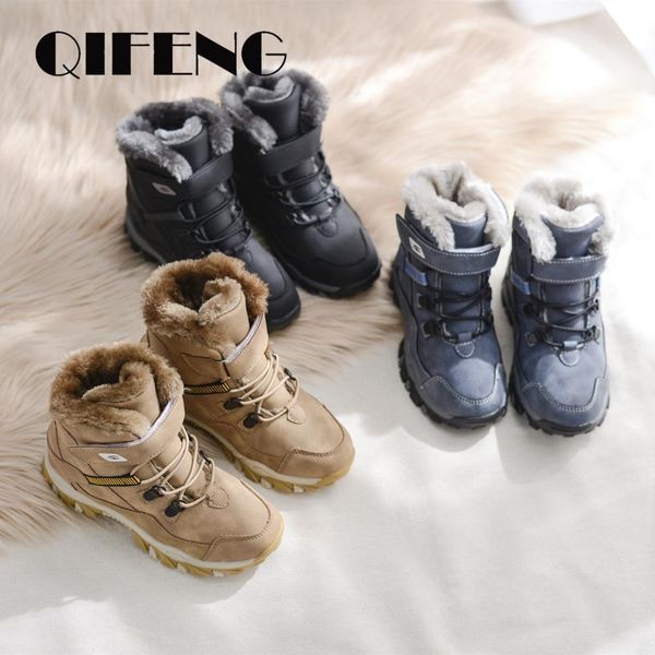 

winter children snow boots fur warm shoes boys sneaker rubber casual shoe 2020 new boys footwear waterproof leather boots kids wmtsfg, Black