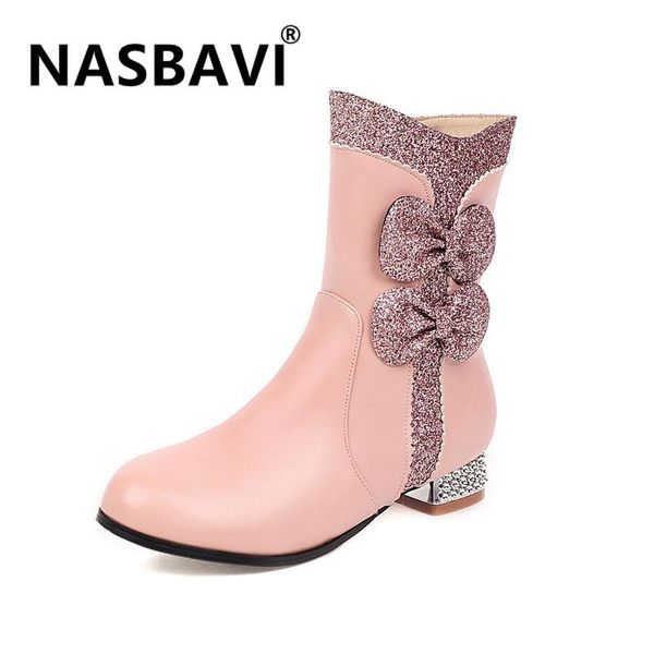 

new winter boots women fashion zipper pu leather women boots non-slip comfort plush beautiful butterfly-knot warm snow, Black