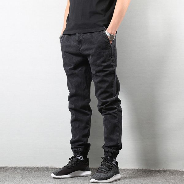 

2020 chain japanese-style pants men blue black hombre streetwear hip hop jeans brim men's slim fit cargo homme fs3i