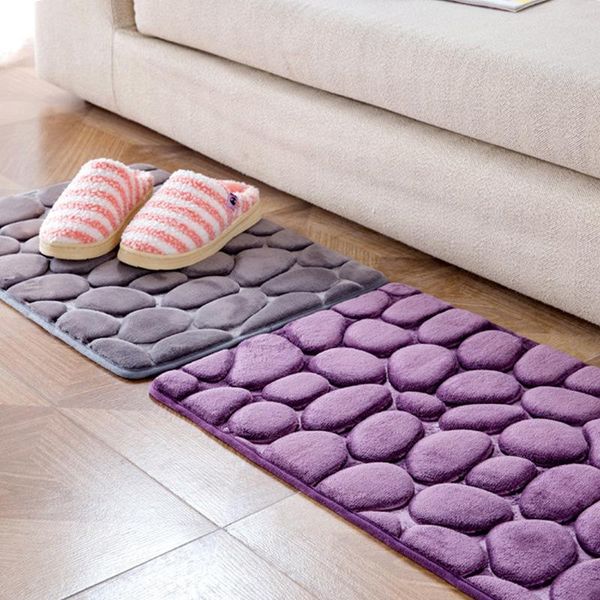 

40*60cm 5 Colors 3D Cobblestone Memory Foam Carpet Kitchen Bathroom Door Floor Soft Absorbent Non-slip Bath Mat