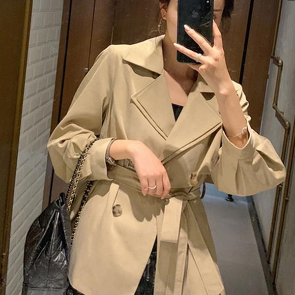 

women's jackets 2021 korean version of the wild short jacket spring autumn student puff sleeve v-neck windbreaker female cc1214, Black;brown