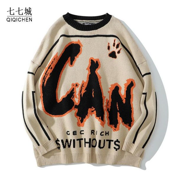 

men's sweaters hip hop knitwear sweater men women letter high huality oveasized pullover punk streetwear harajuku spring jumper, White;black