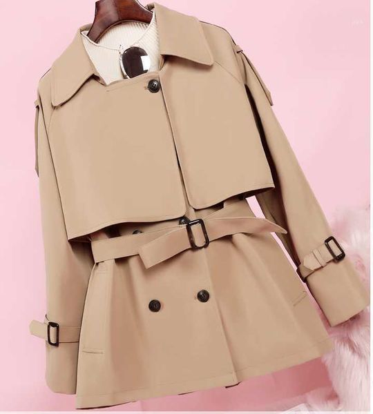 

hebaoli 2020 new fashion short style windbreaker western woman shorty pair petite show tall british style trench outside winter1, Tan;black