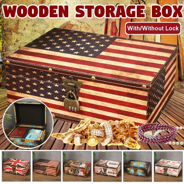 

retro treasure chest with lock vintage wooden storage box antique style jewelry organizer for wardrobe jewerly box trinket, Pink;blue
