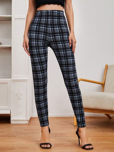

high waist plaid leggings o83r#, Black