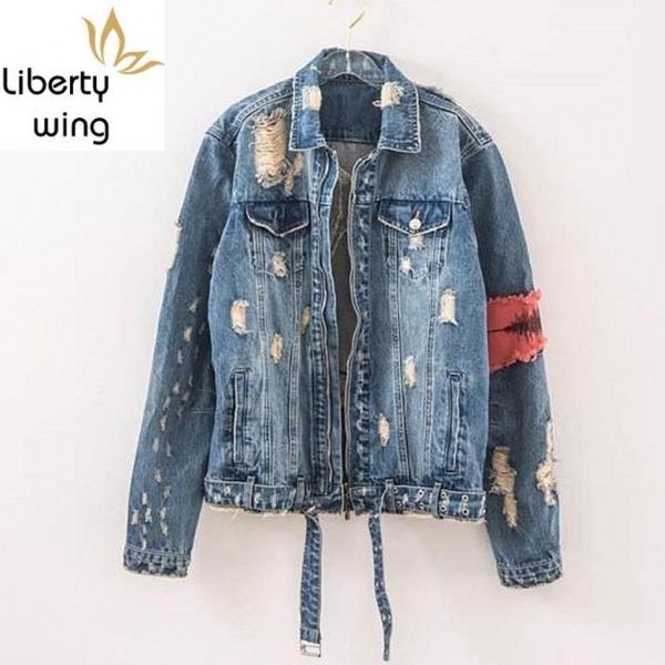 

new fashion hip-hop gesture zipper destroyed hole loose jeans jacket men high street ripped denim jackets mens streetwear1, Black;brown